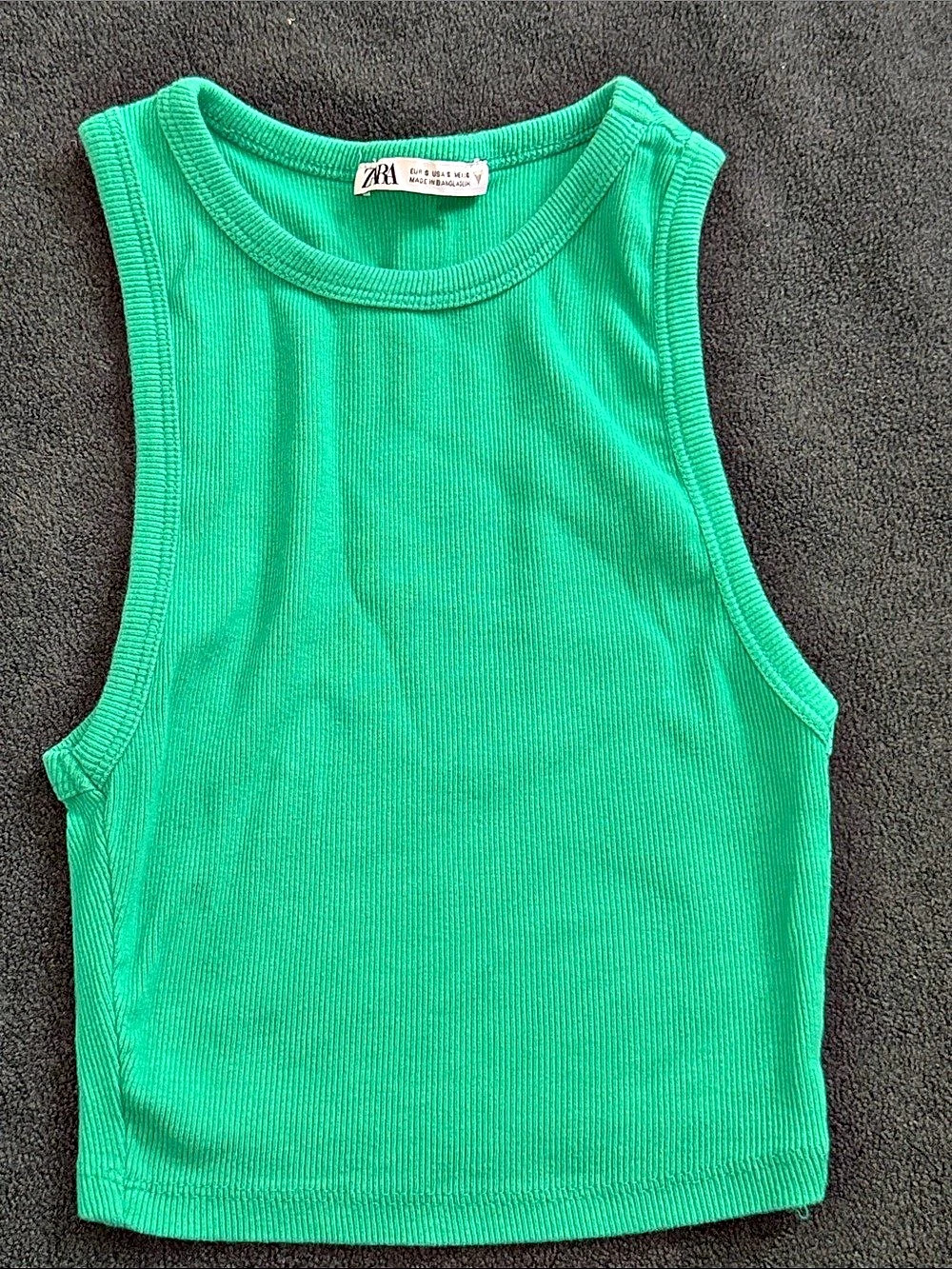 Zara Ribbed Cropped Tank Top Green Small